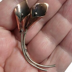 Vintage Stuart Nye Calla Lily Double Flower Copper & Sterling Brooch